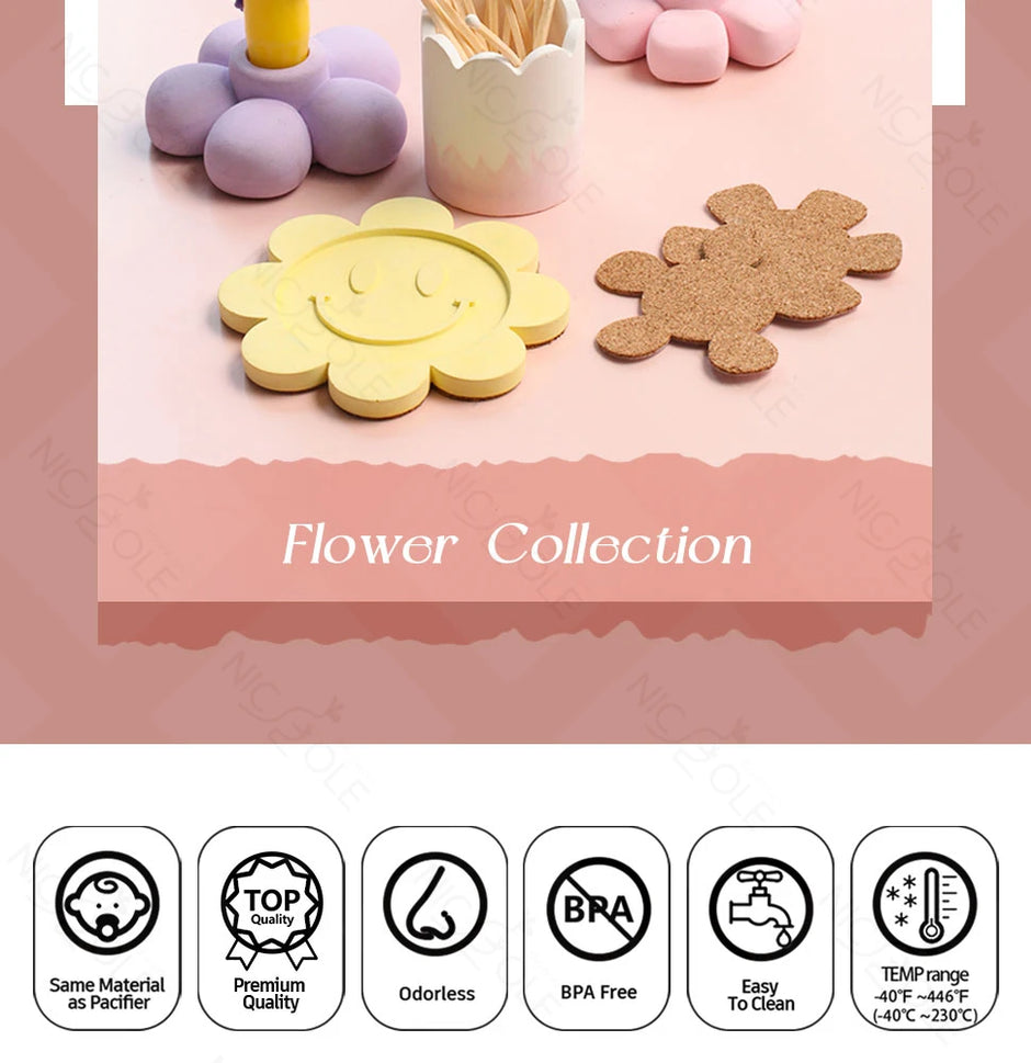 Flower Shape Candlestick - Handmade Coaster with Non-Slip Mat for Home Decor