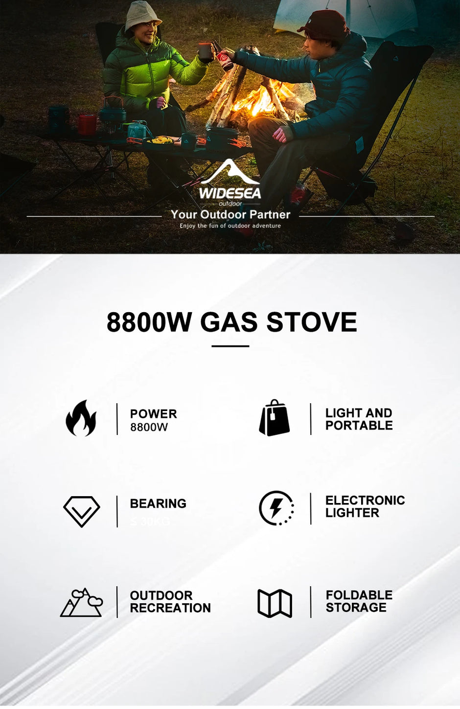 Widesea Camping Tourist Burner 8800W Gas Stove Cookware Portable Furnace Picnic Barbecue Tourism Supplies Outdoor Recreation