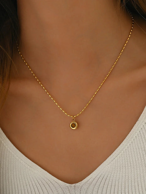 Titanium steel round U-shaped oval spherical Tiger Eye Stone necklace