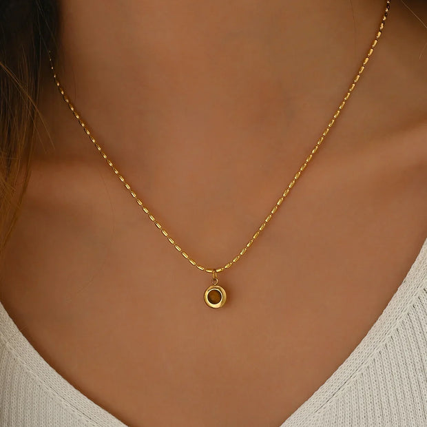 Titanium steel round U-shaped oval spherical Tiger Eye Stone necklace
