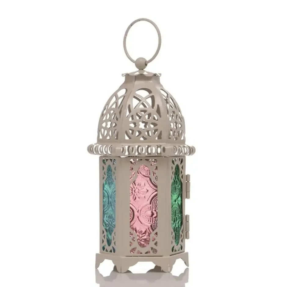 Moroccan Hanging Wind Lamp - Iron Glass Candle Holder for Home Decor