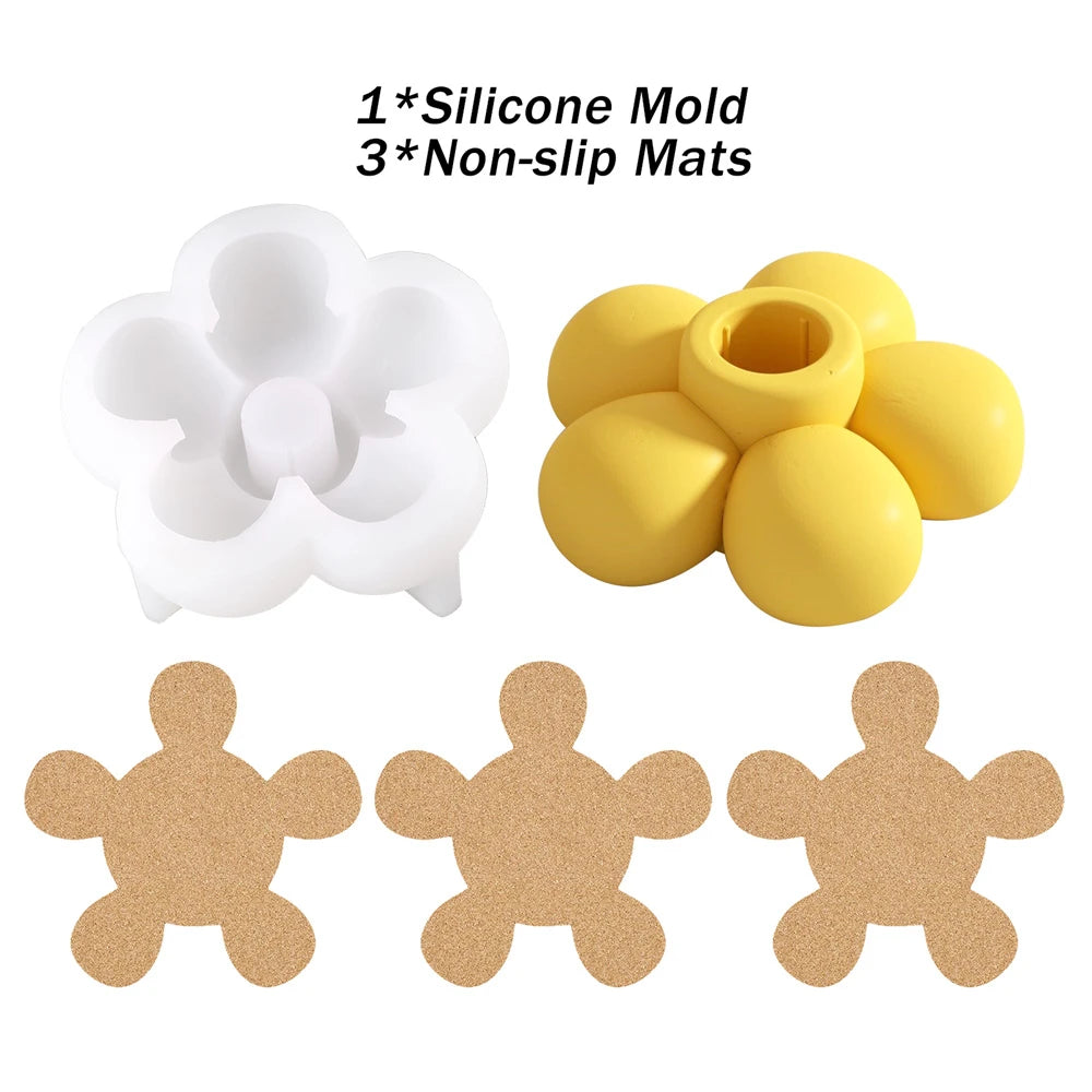 Flower Shape Candlestick - Handmade Coaster with Non-Slip Mat for Home Decor