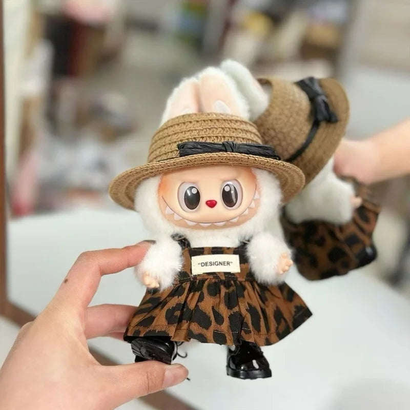 Mini Doll Clothes Outfit Accessories for 15/17cm Labubu V1 V2 - Leopard Print Dress