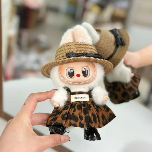 Mini Doll Clothes Outfit Accessories for 15/17cm Labubu V1 V2 - Leopard Print Dress