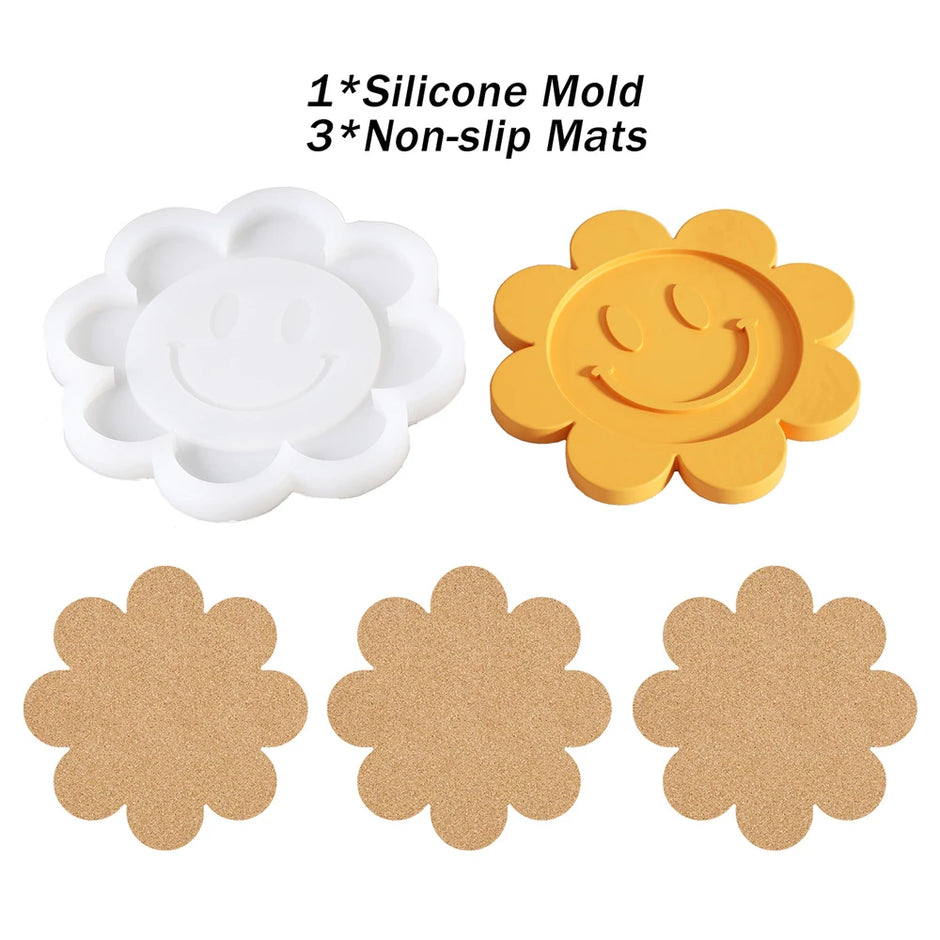 Flower Shape Candlestick - Handmade Coaster with Non-Slip Mat for Home Decor