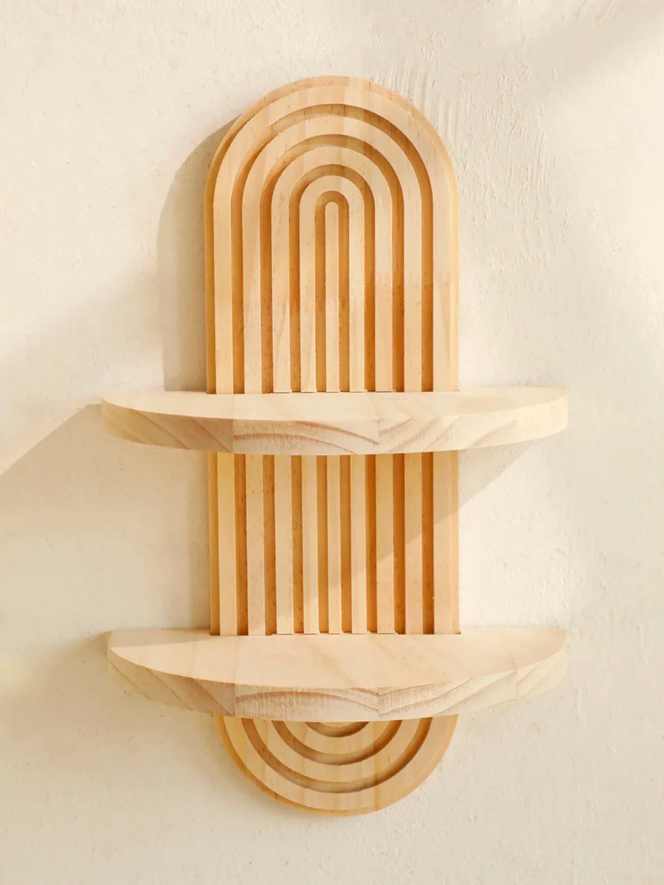 Wooden Wall Mounted Storage Rack Boho Style Display Shelves Modern Home Decor for Living Room, Bathroom Decoration