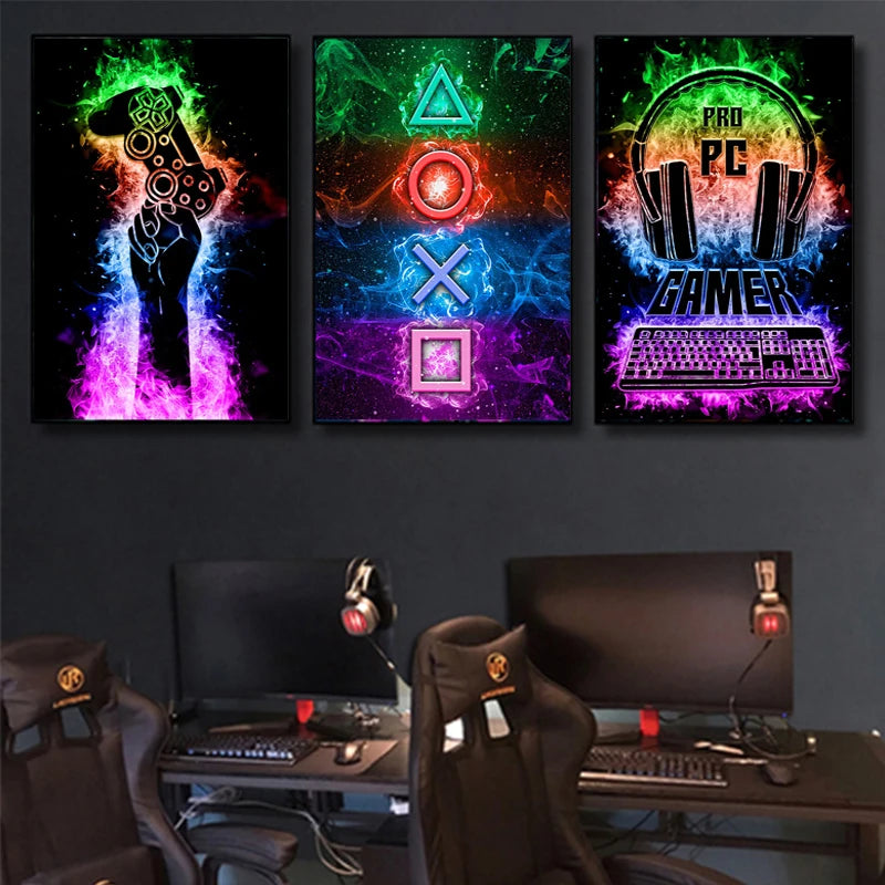 Canvas Paintings for Gaming Room - Punk Style Gamepad Posters and Prints