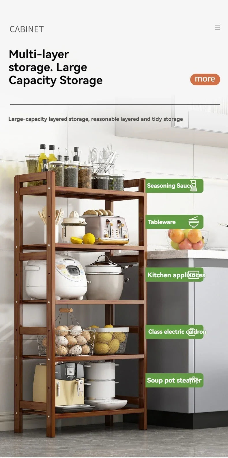Multi-Layer Kitchen Shelf - Floor Stand for Pots and Seasonings