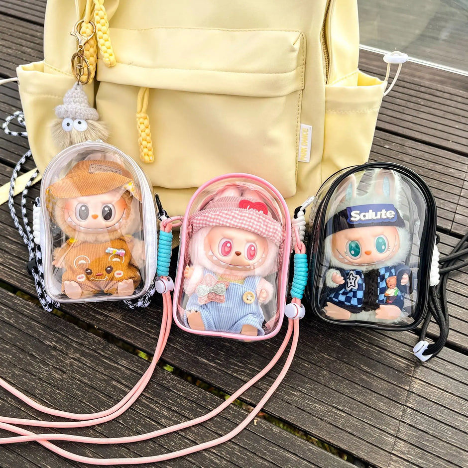 Doll Protect Case for Labubu 15cm Plush Doll - Shoulder Bag with Dust-Proof Storage