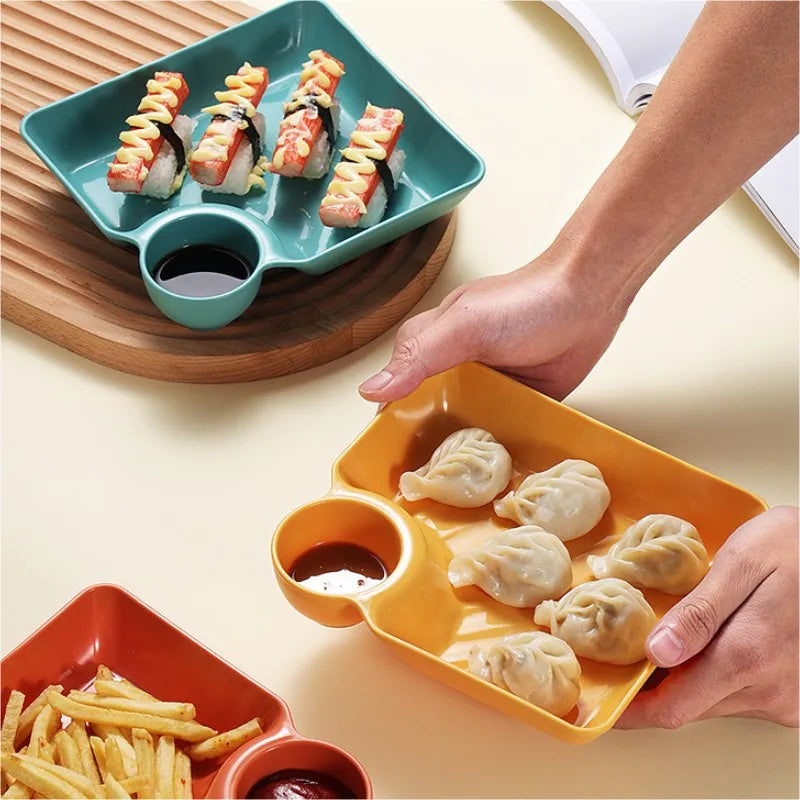 Square Dumpling Plate - Creative Snack Platter with Vinegar Space