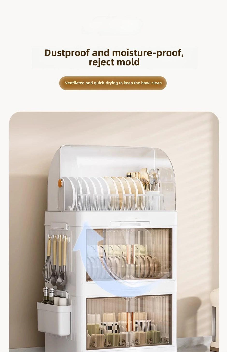 Kitchen Bowl Rack - Tableware Box with Lid and Dish Drain Rack