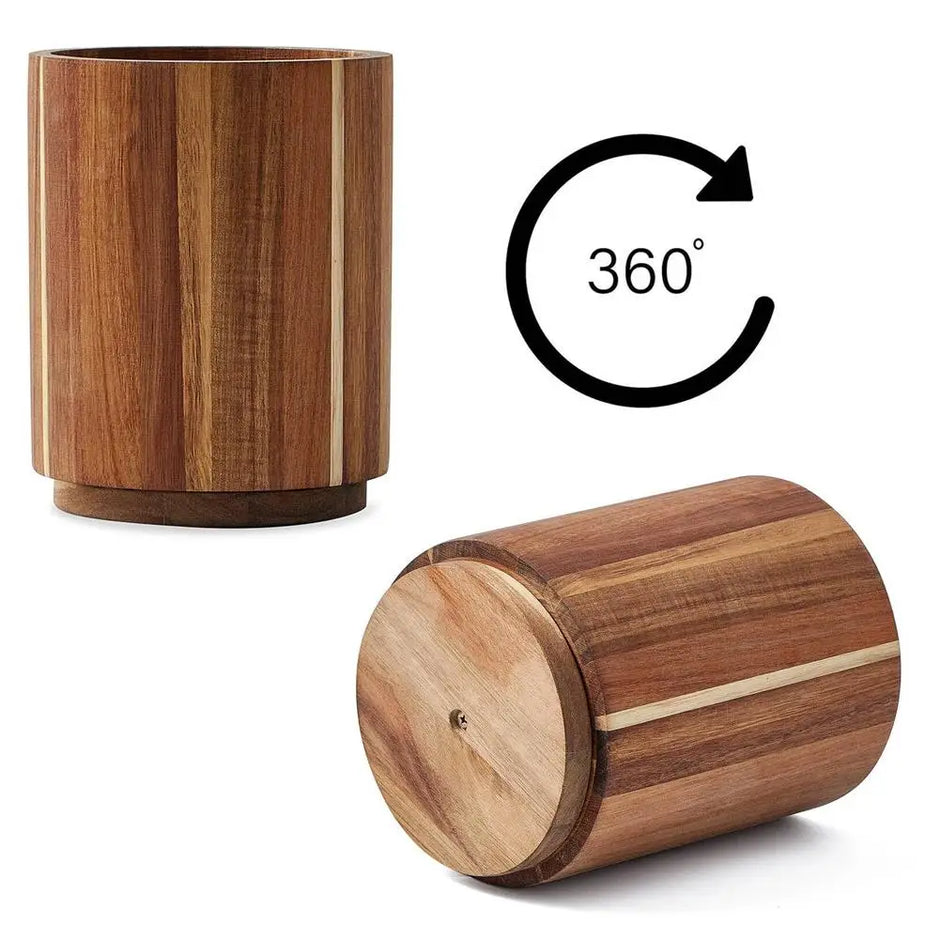 Kitchen Counter Cutlery Box - Wooden Circular Storage for Cooking Tools