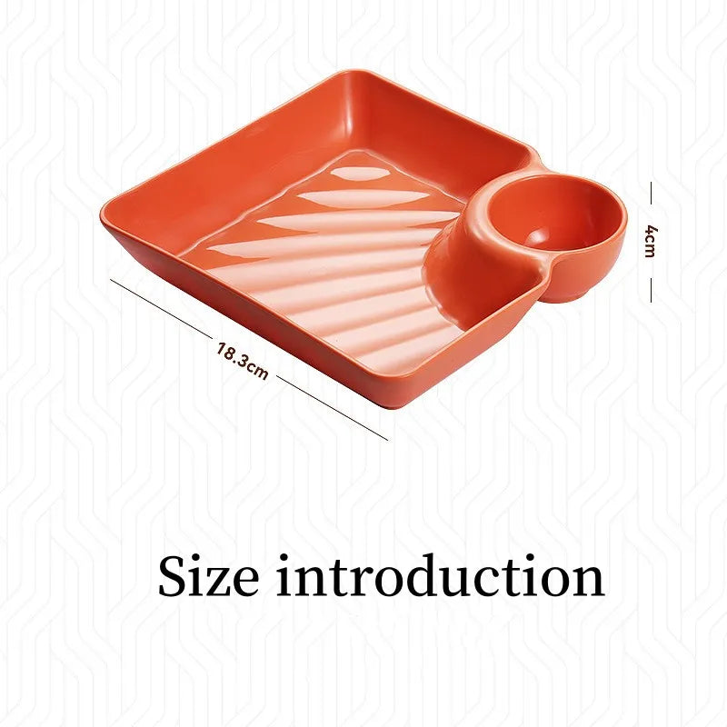 Square Dumpling Plate - Creative Snack Platter with Vinegar Space