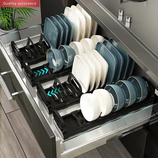 Kitchen Cabinets Dish Storage Rack - Built-In Plate Divider Organiser