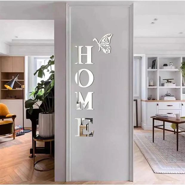 Home Logo 3D Mirror Wall Sticker - Stylish Entrance Decoration for Home