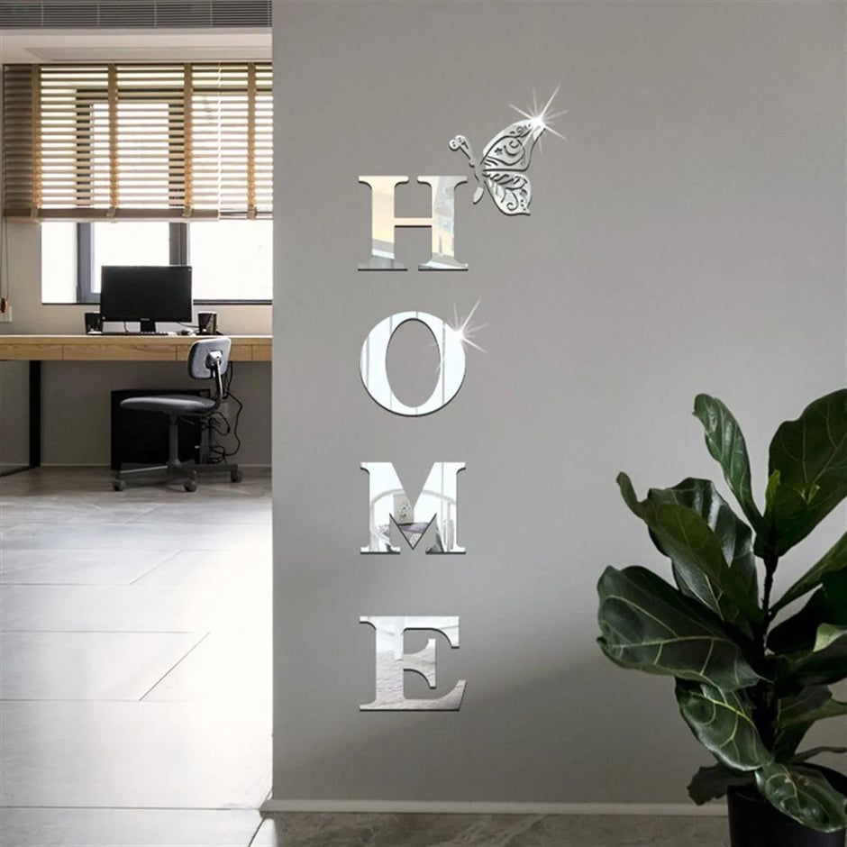 Home Logo 3D Mirror Wall Sticker - Stylish Entrance Decoration for Home