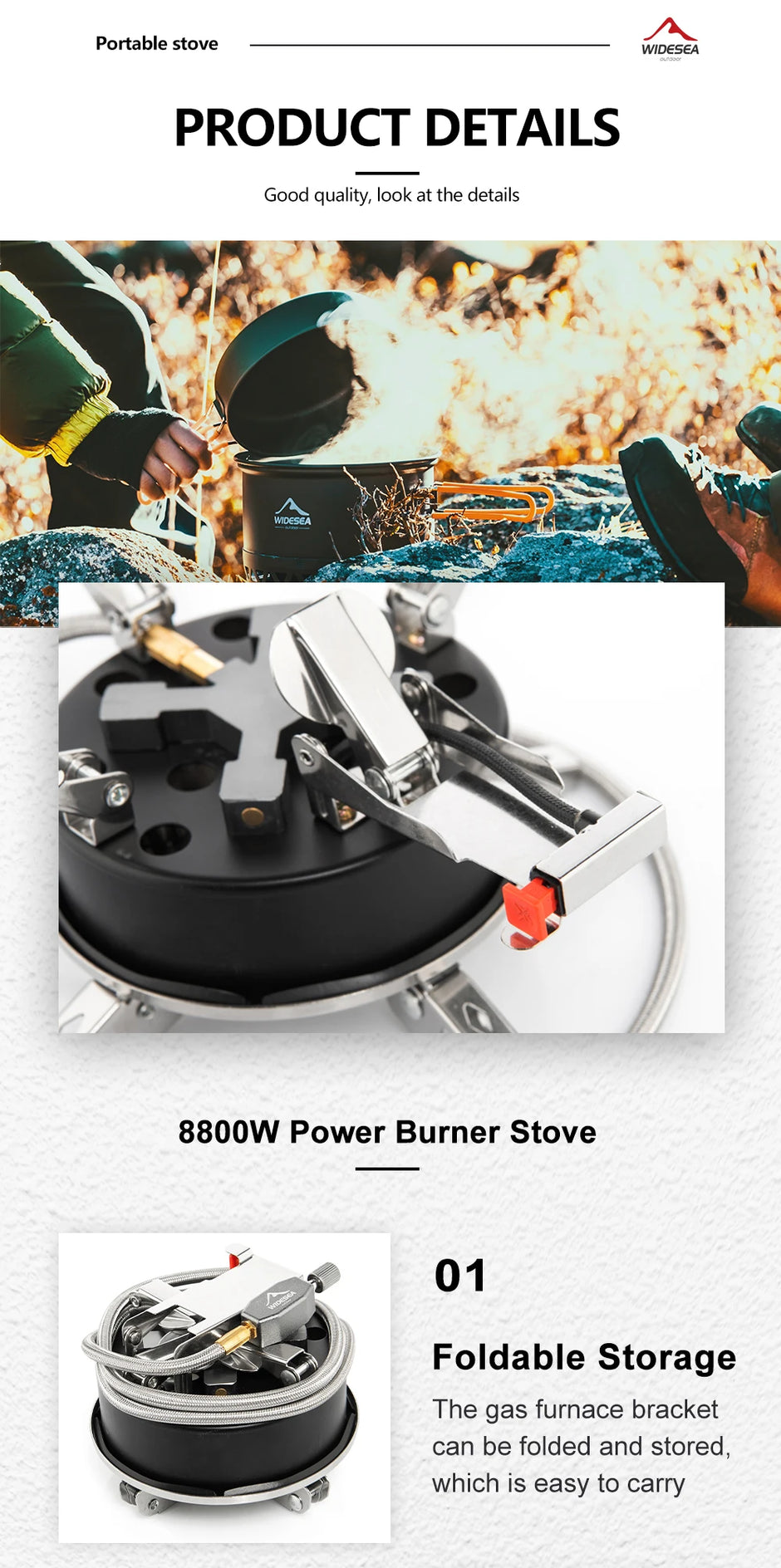 Widesea Camping Tourist Burner 8800W Gas Stove Cookware Portable Furnace Picnic Barbecue Tourism Supplies Outdoor Recreation