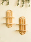 Wooden Wall Mounted Storage Rack Boho Style Display Shelves Modern Home Decor for Living Room, Bathroom Decoration