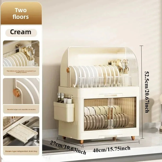 Kitchen Bowl Rack - Tableware Box with Lid and Dish Drain Rack