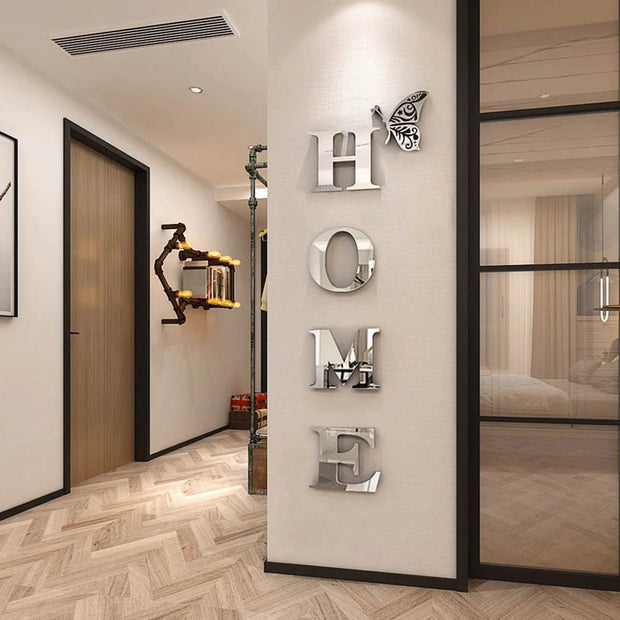 Home Logo 3D Mirror Wall Sticker - Stylish Entrance Decoration for Home