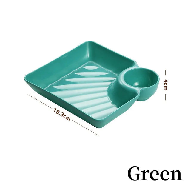 Square Dumpling Plate - Creative Snack Platter with Vinegar Space