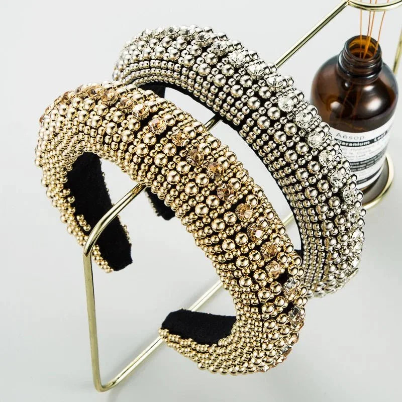 Fashion Gold/Silver Pearl Hair Band Baroque Rhinestone Headband for Girls Luxury Sweet Headwear Casual Hair Accessories - Tropical Treasures LTD