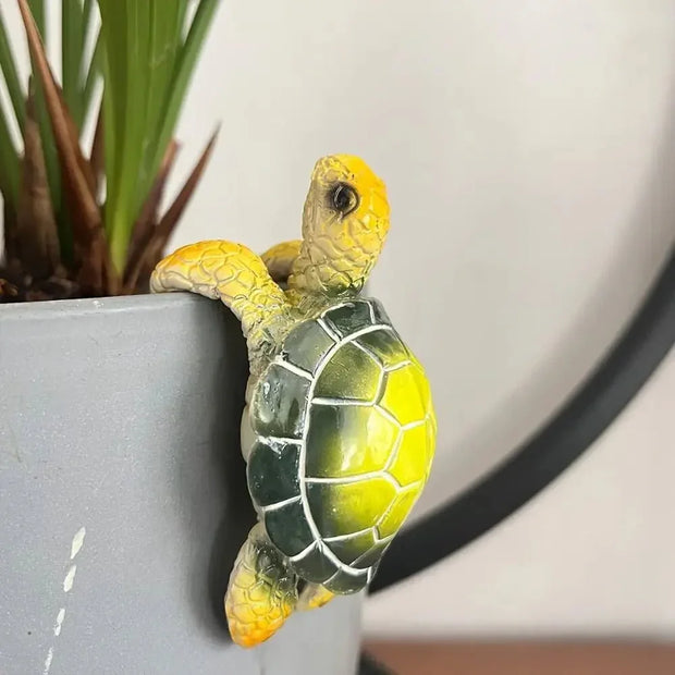 Funny Cartoon Sea Turtle Flowerpot Hanger Resin Cute Climbing Turtle Flower Pot Hugger Handmade Hanging Turtle Statue Fish Tank - Tropical Treasures LTD