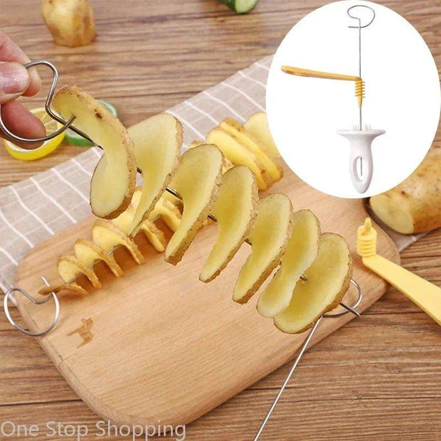 4 - Blade Stainless Steel Manual Spiralizer Potato Chip Maker Tornado Screw Cutter Eco - Friendly Kitchen Tool for Healthy Snacking - Tropical Treasures LTD