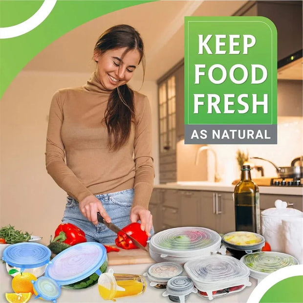 6Pcs Food Grade Silicone Preservation Cover Reusable Airtight Food Universal Dish Stretch Round Lids For Kitchen Accessories - Tropical Treasures LTD