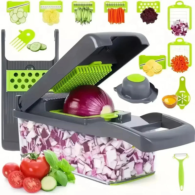 Multifunctional vegetable chopper 14/16 in one chopper handle food grate chopper kitchen vegetable slicer dicing machine cutting - Tropical Treasures LTD