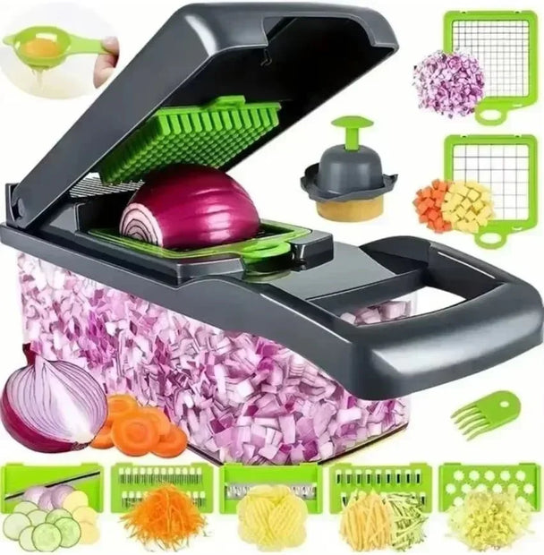 Multifunctional vegetable chopper 14/16 in one chopper handle food grate chopper kitchen vegetable slicer dicing machine cutting - Tropical Treasures LTD