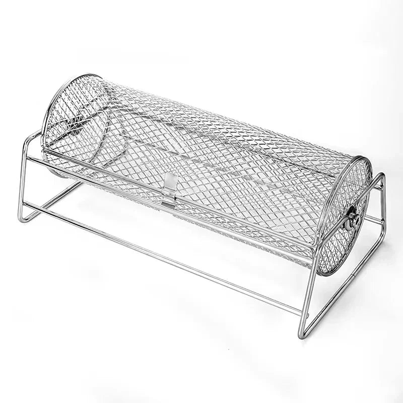Stainless Steel Rolling BBQ Grill Mesh Basket Grill Rotisserie Basket roll Barbecue cage Roaster - Tropical Treasures LTD