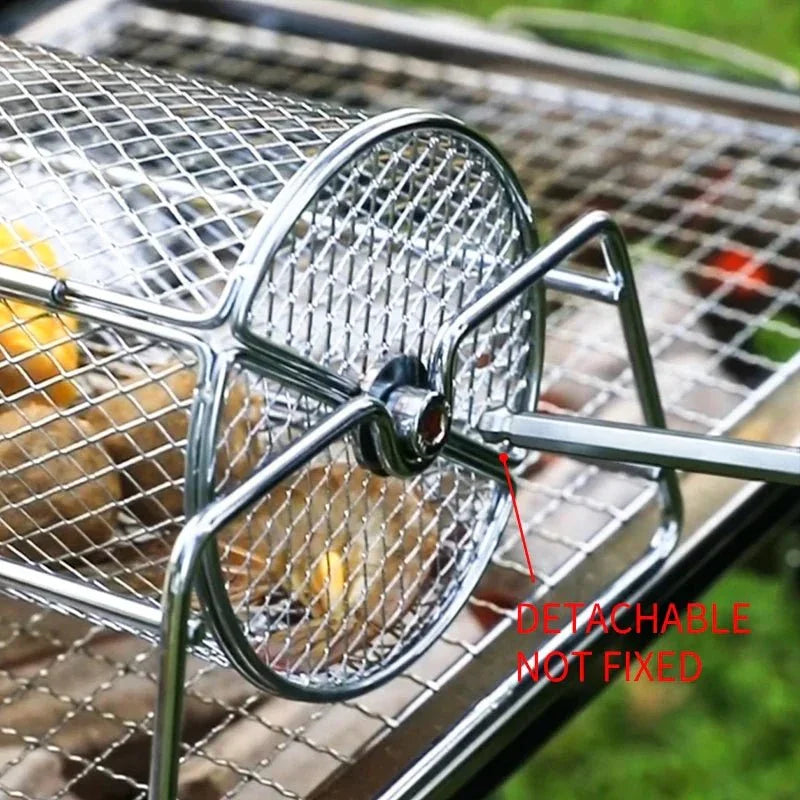 Stainless Steel Rolling BBQ Grill Mesh Basket Grill Rotisserie Basket roll Barbecue cage Roaster - Tropical Treasures LTD