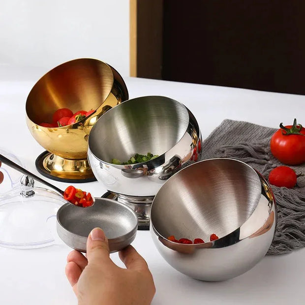 Stainless Steel Slant Sauce Bowl with Lid Hot Pot Buffet Seasoning Jar Container Fruit Salad Spherical Bowls Serving Tableware - Tropical Treasures LTD